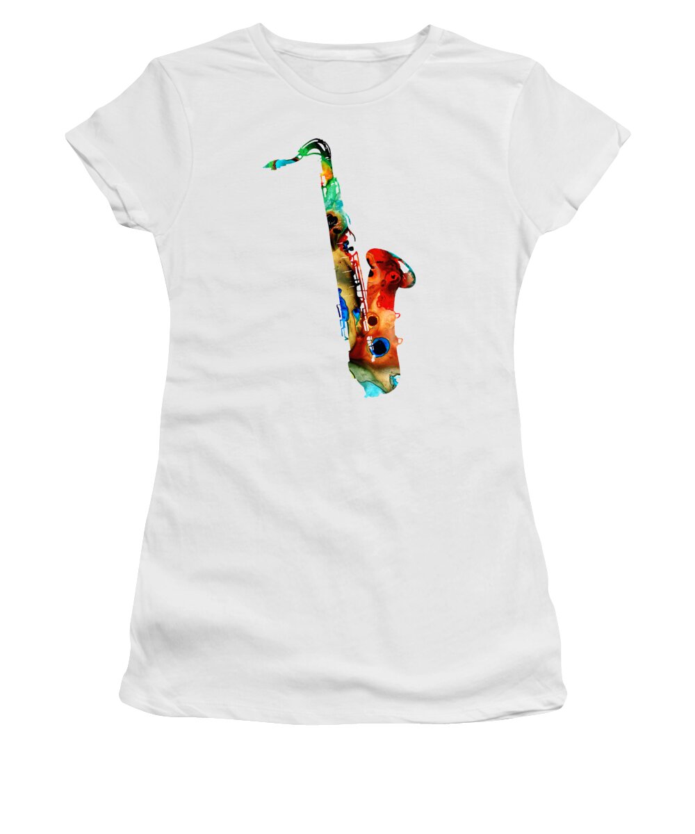 Saxophone Women's T-Shirt featuring the painting Colorful Saxophone by Sharon Cummings by Sharon Cummings