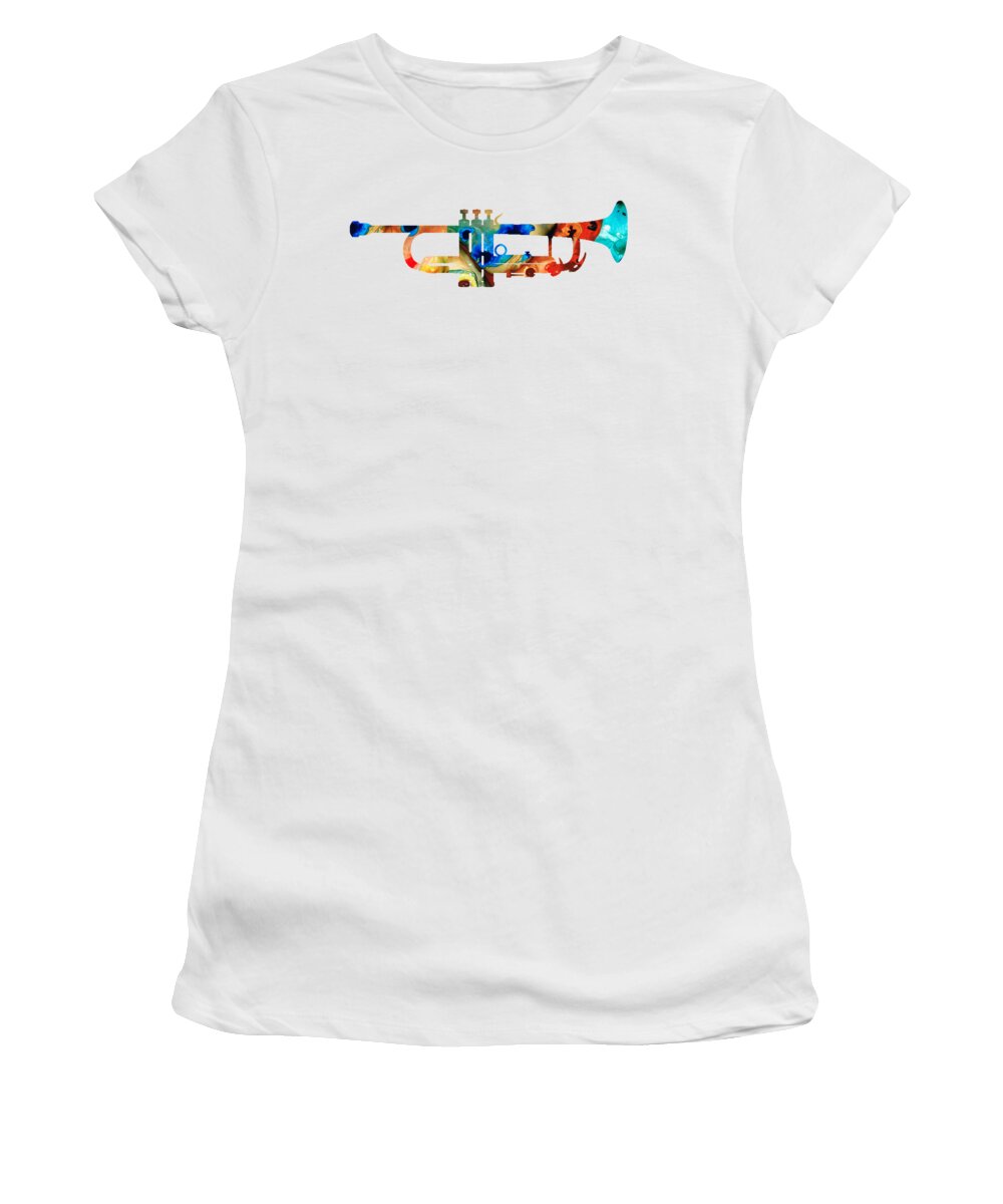 Trumpet Women's T-Shirt featuring the painting Colorful Trumpet Art By Sharon Cummings by Sharon Cummings