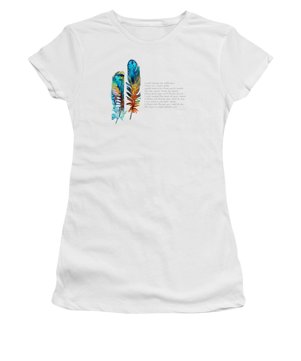 Feather Women's T-Shirt featuring the painting Comforting Art - Beside You - Sharon Cummings by Sharon Cummings