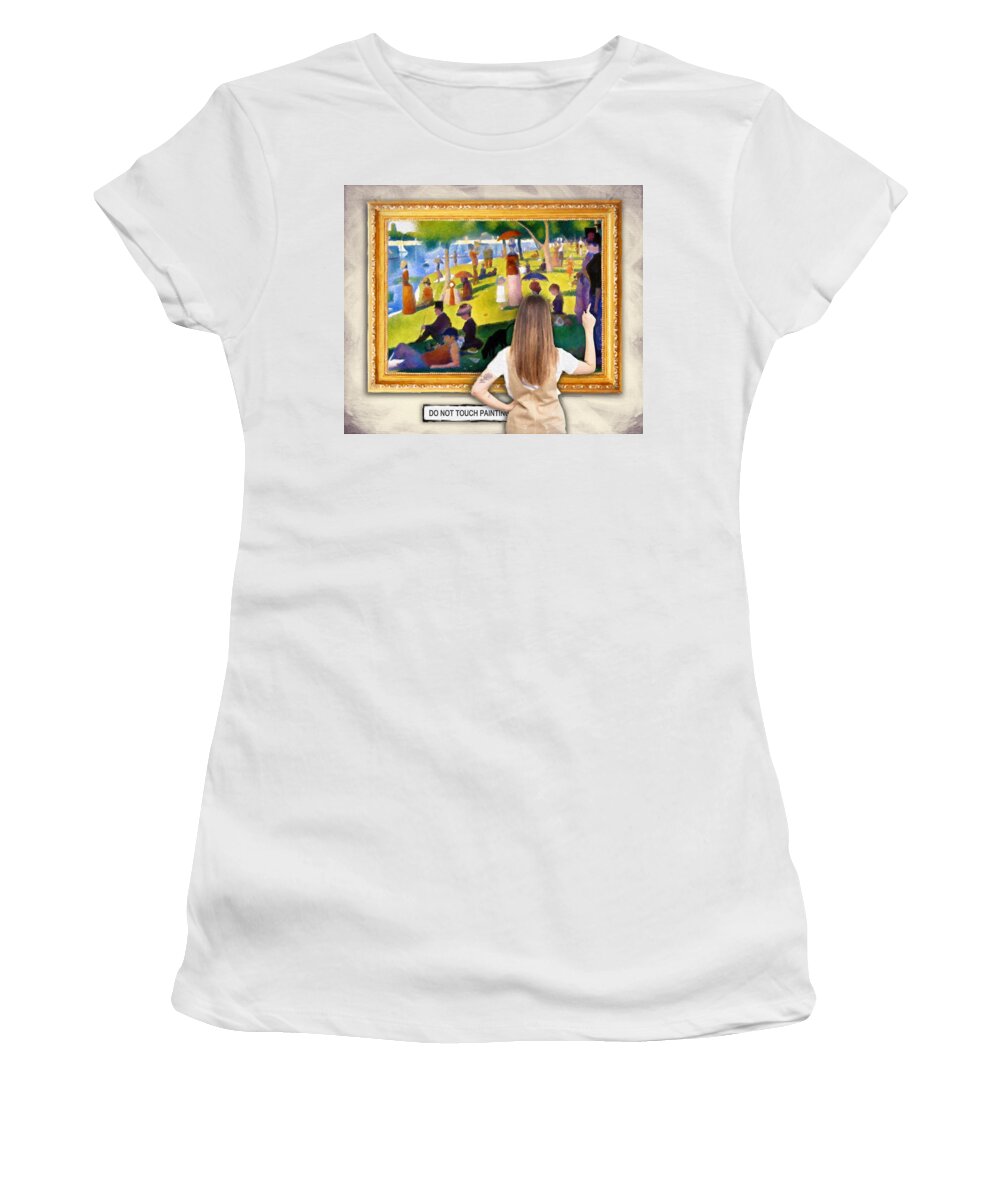 Seurat Women's T-Shirt featuring the painting Connoisseur Observation Of Seurat Sunday Afternoon On The Island Of Grand Jatte by Tony Rubino