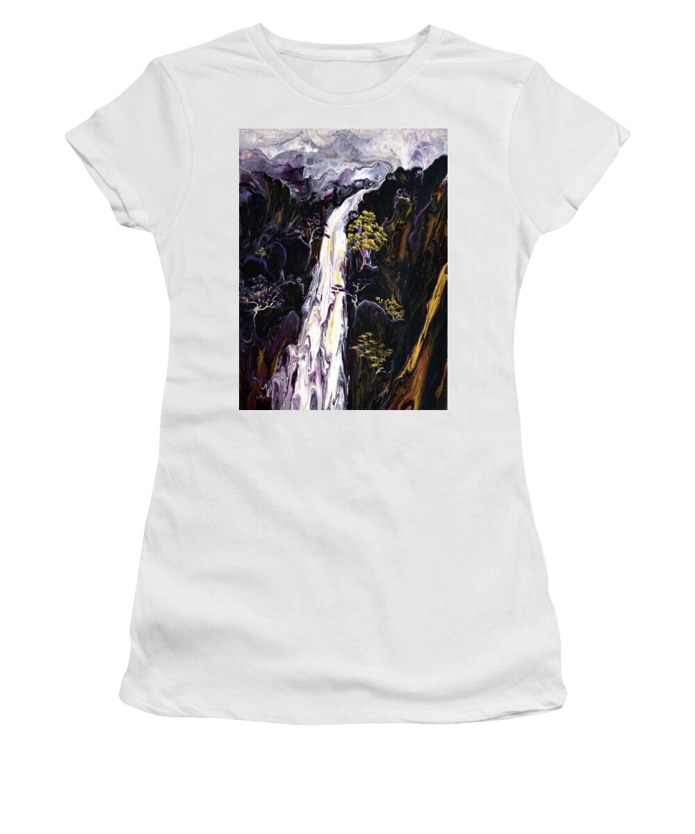 Waterfall Women's T-Shirt featuring the painting Contemplating the Journey by Laura Iverson