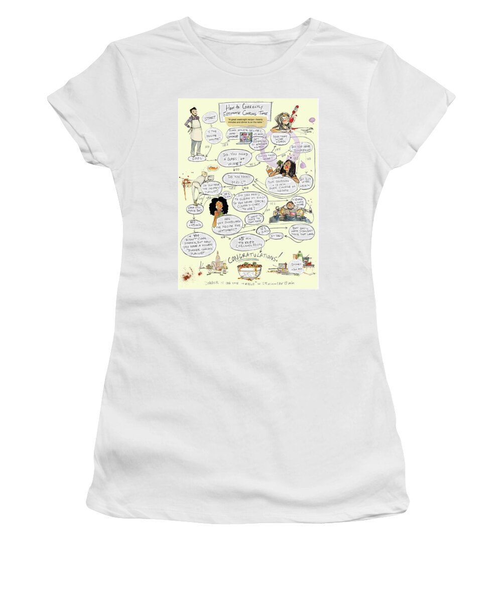 How To Correctly Estimate Cooking Time Women's T-Shirt featuring the drawing Cooking Time by Kendra Allenby