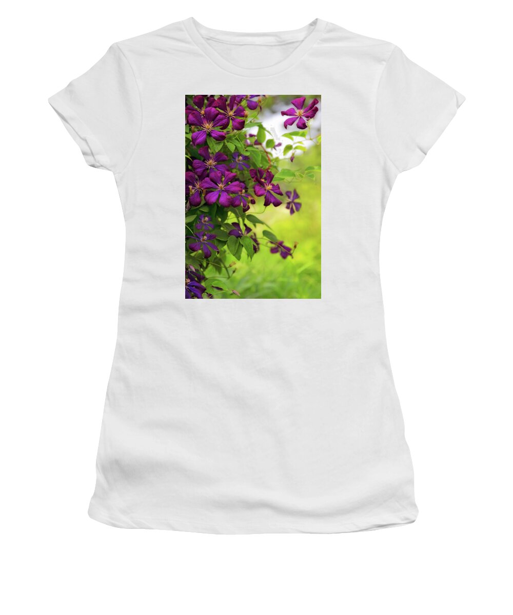 Clematis Women's T-Shirt featuring the photograph Copious Clematis by Jessica Jenney