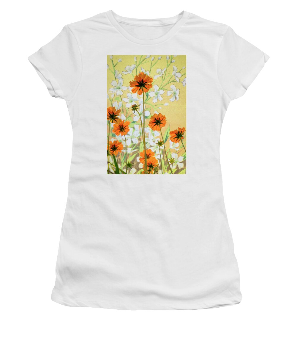 Flora Women's T-Shirt featuring the photograph Coreopsis with French Gypsophile Blanc by Mary Lee Dereske