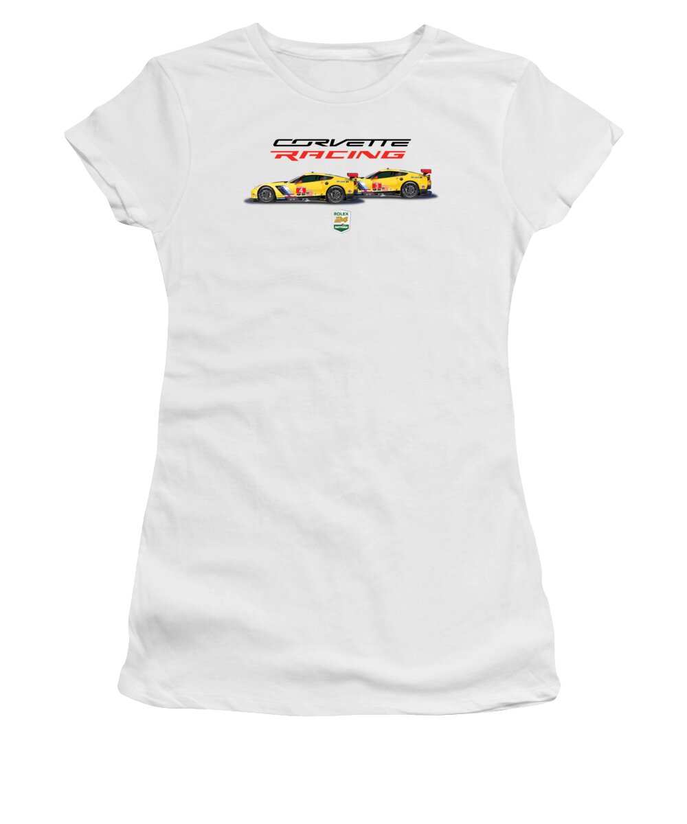 Corvette Racing Poster (no Background) Women's T-Shirt featuring the drawing Corvette Racing Poster by Alain Jamar