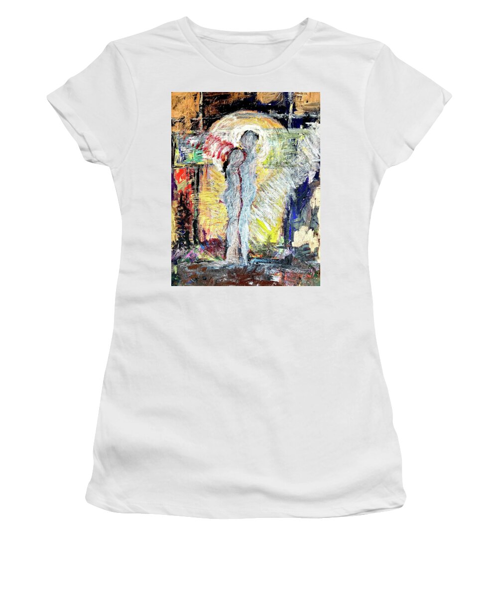 Two Figures On Abstract Landscape Women's T-Shirt featuring the painting Couple by David Euler