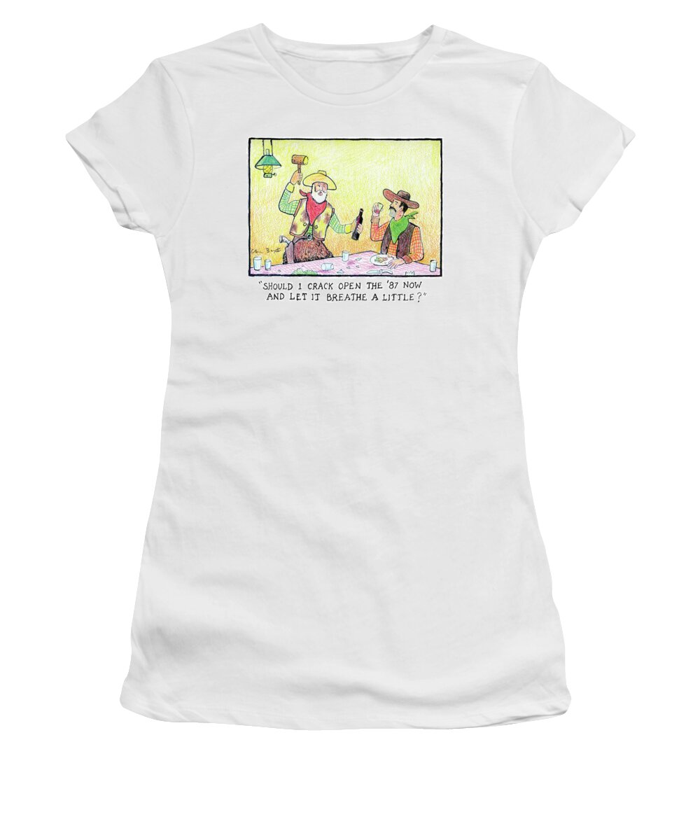 “should I Crack Open Women's T-Shirt featuring the drawing Crack Open the '87 by Glen Baxter