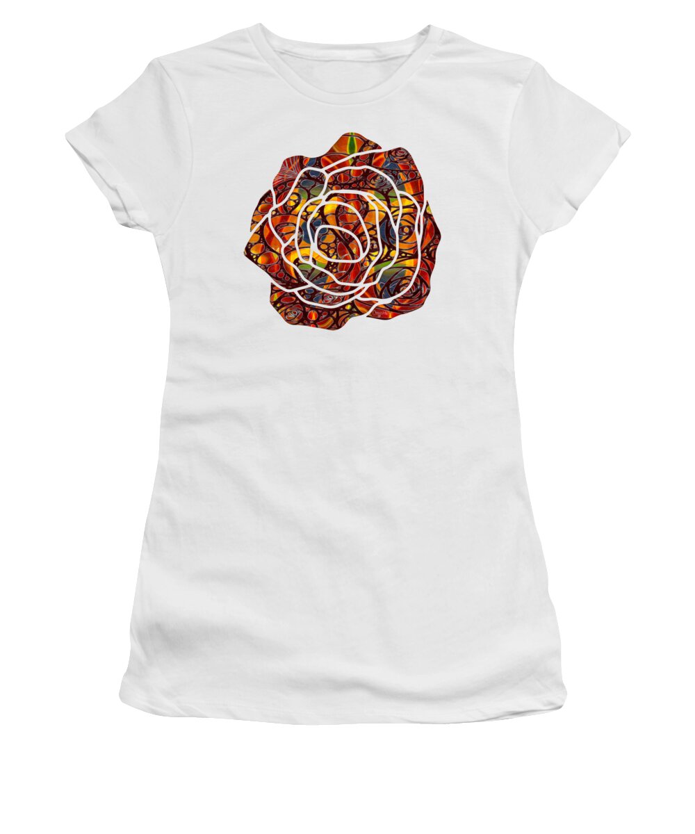 Crimson Rose Women's T-Shirt featuring the digital art Crimson Rose - Contemporary Flower Abstract Art by Omaste Witkowski