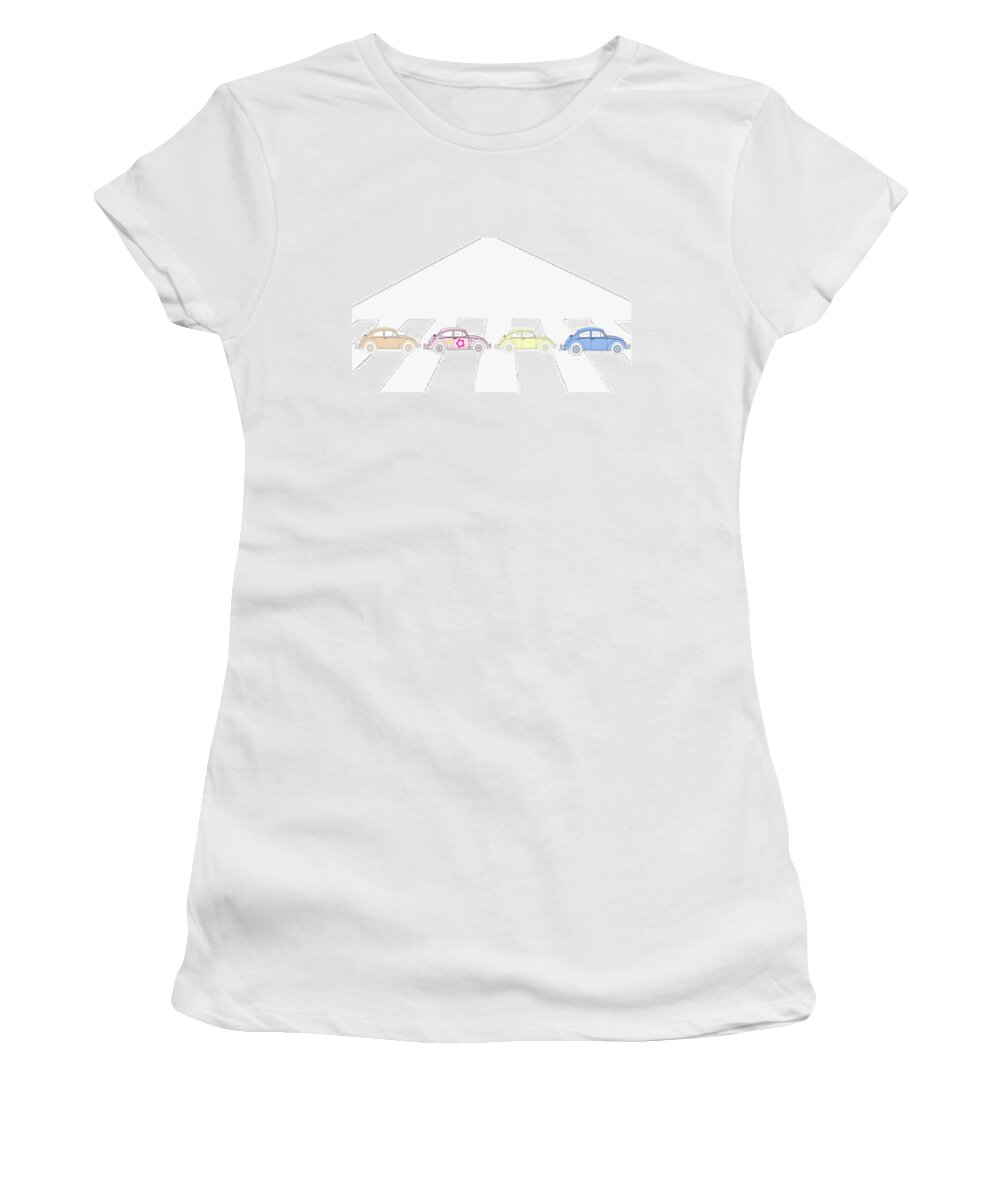 Beetles Women's T-Shirt featuring the mixed media Crossing Abbey Road by Moira Law