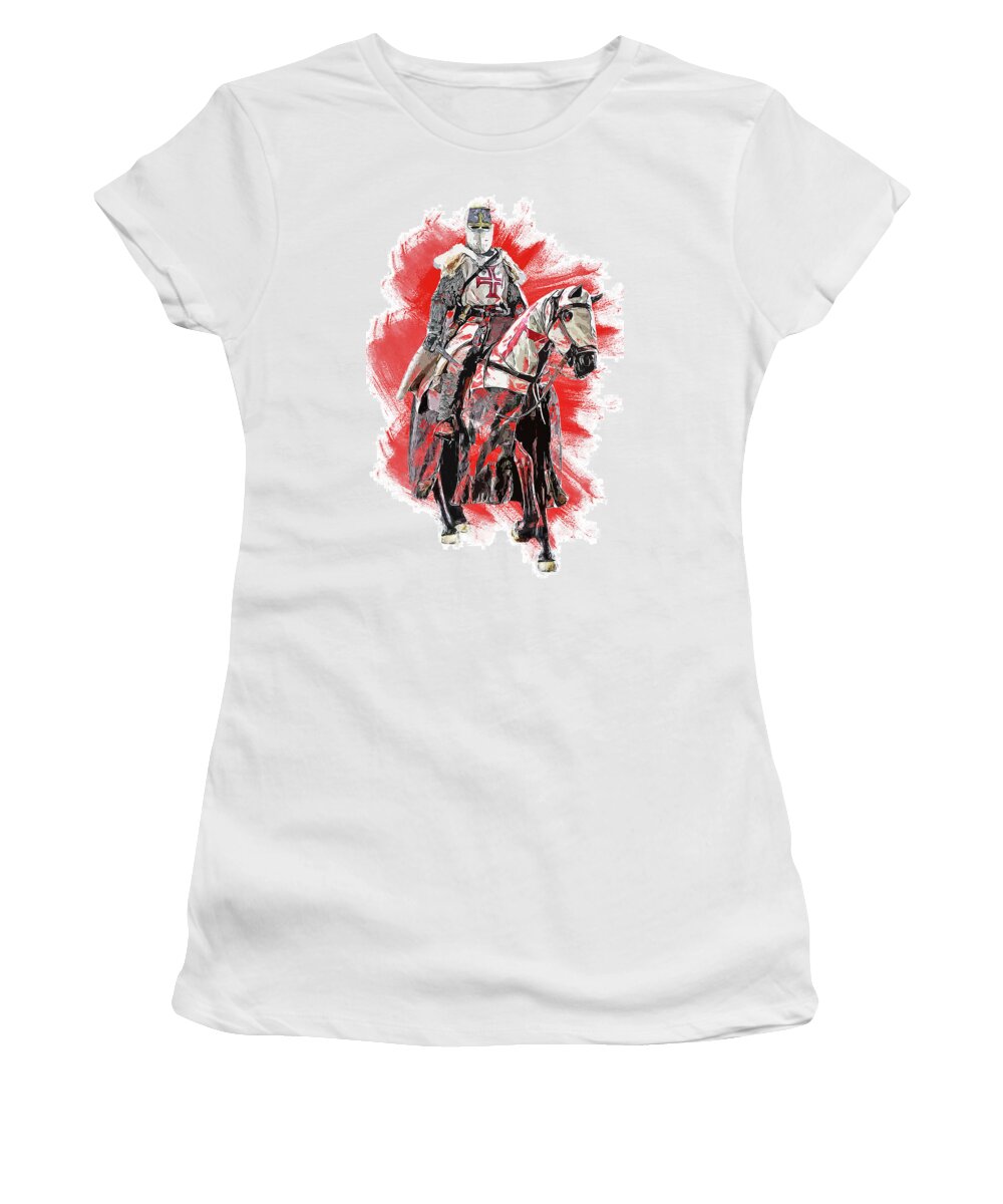 Crusader Knight Women's T-Shirt featuring the painting Crusader Warrior - 28 by AM FineArtPrints