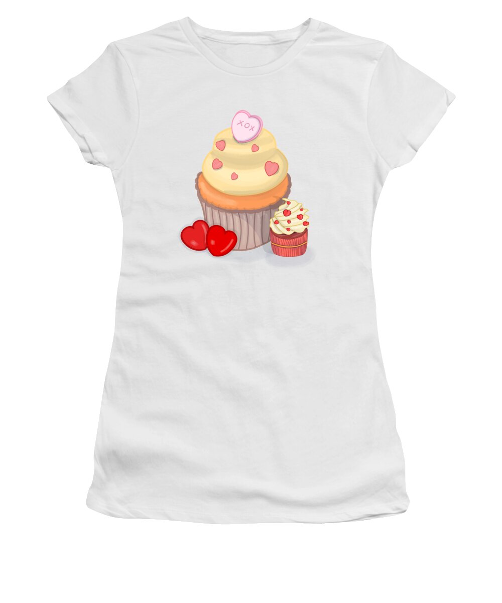 Digital Women's T-Shirt featuring the digital art Cupcakes With Hearts by Rose Lewis