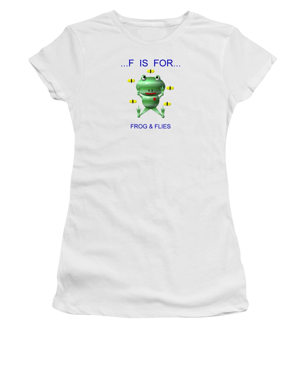 Frogs Women's T-Shirt featuring the digital art Cute Frog with Flies by Rose Santuci-Sofranko