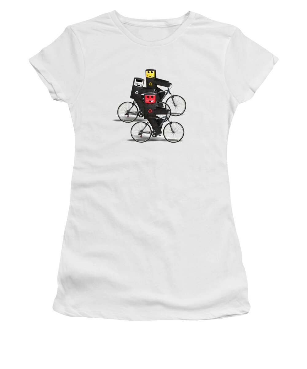 Recycle Women's T-Shirt featuring the digital art Cycling Recycle Bins by Gravityx9 Designs
