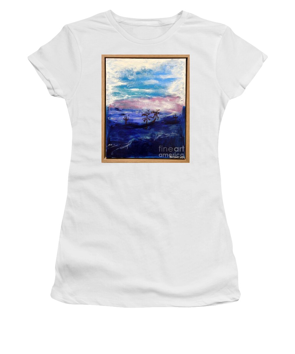  Women's T-Shirt featuring the painting Dawn Walk in Desert by Mark SanSouci
