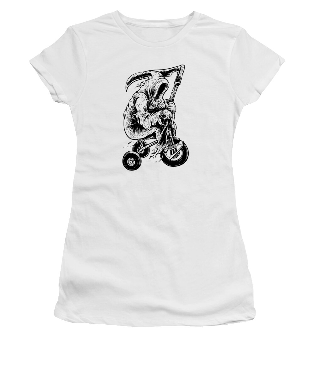 Death Women's T-Shirt featuring the digital art Death is coming on tricycle by Long Shot