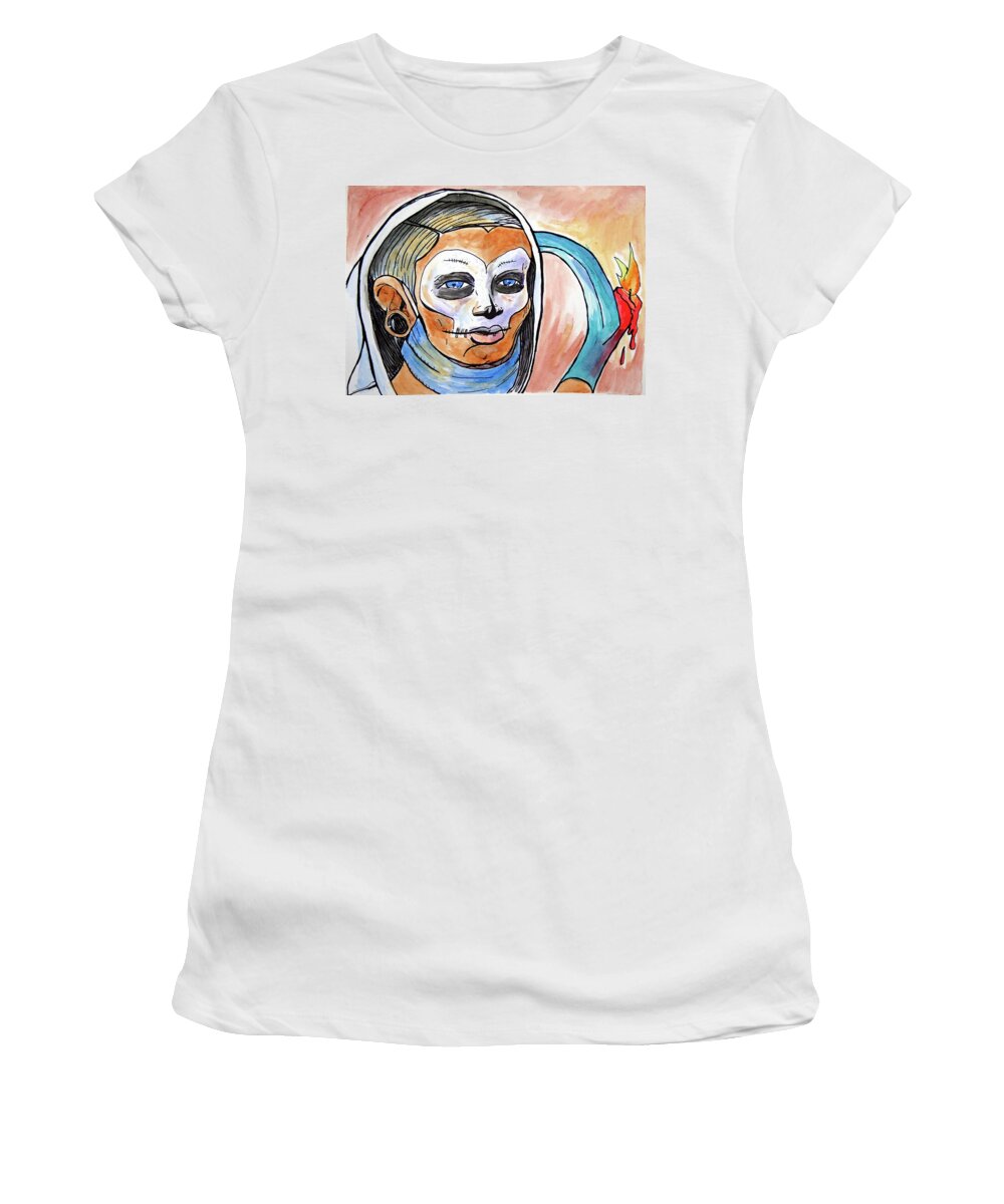 Death Women's T-Shirt featuring the painting Death's Portrait by Loretta Nash
