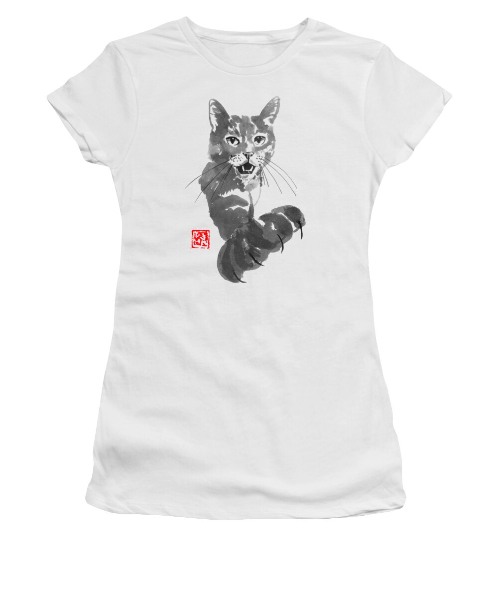 Cat Women's T-Shirt featuring the drawing Demanding Cat by Pechane Sumie