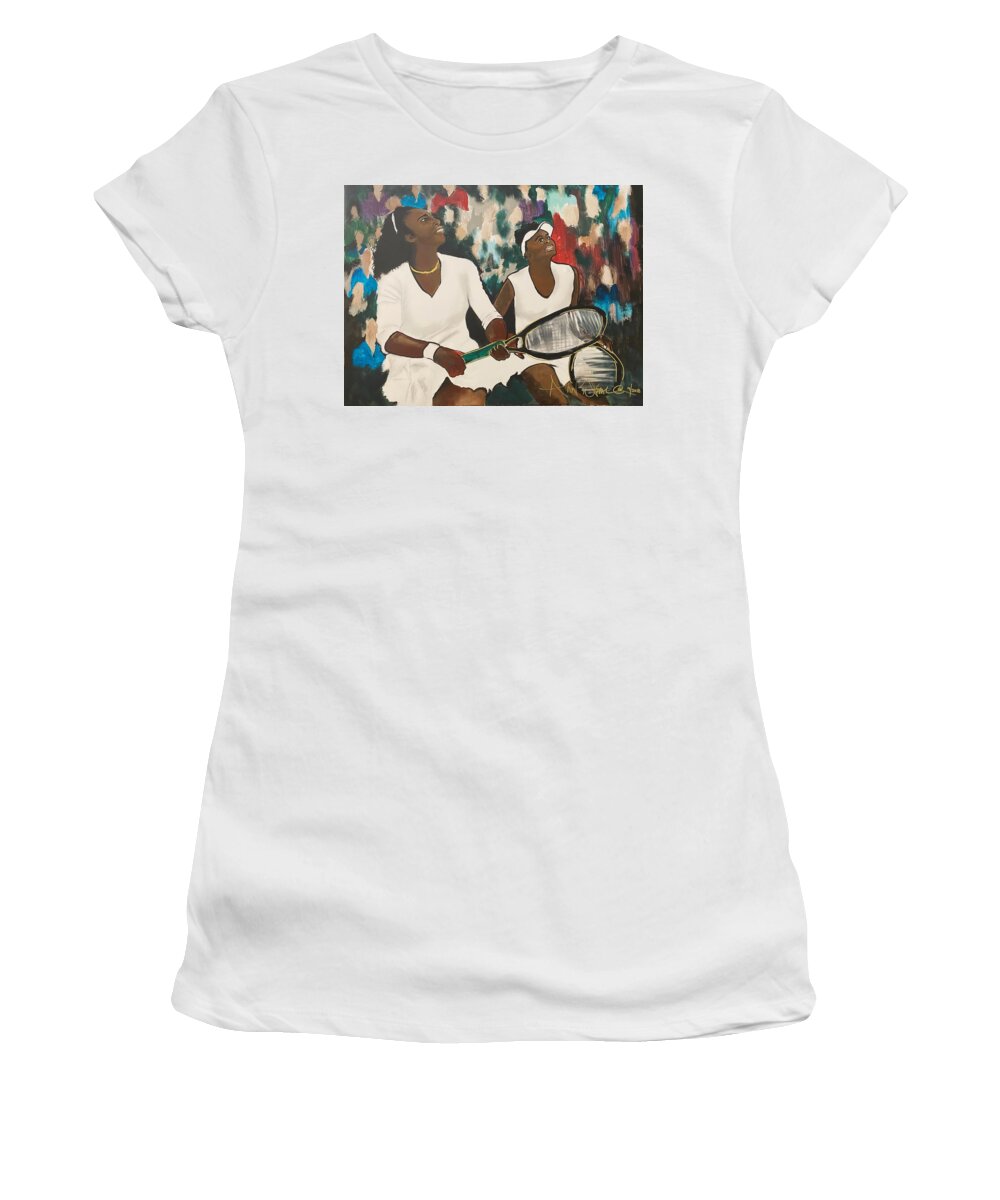  Women's T-Shirt featuring the painting Double Fault by Angie ONeal