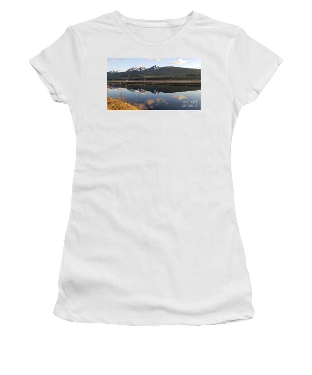 #alaska #juneau #ak #cruise #tours #vacation #peaceful #reflection #twinlakes #egandrive #douglas #capitalcity #clouds #evening #dusk Women's T-Shirt featuring the photograph Douglas, Reflected by Charles Vice