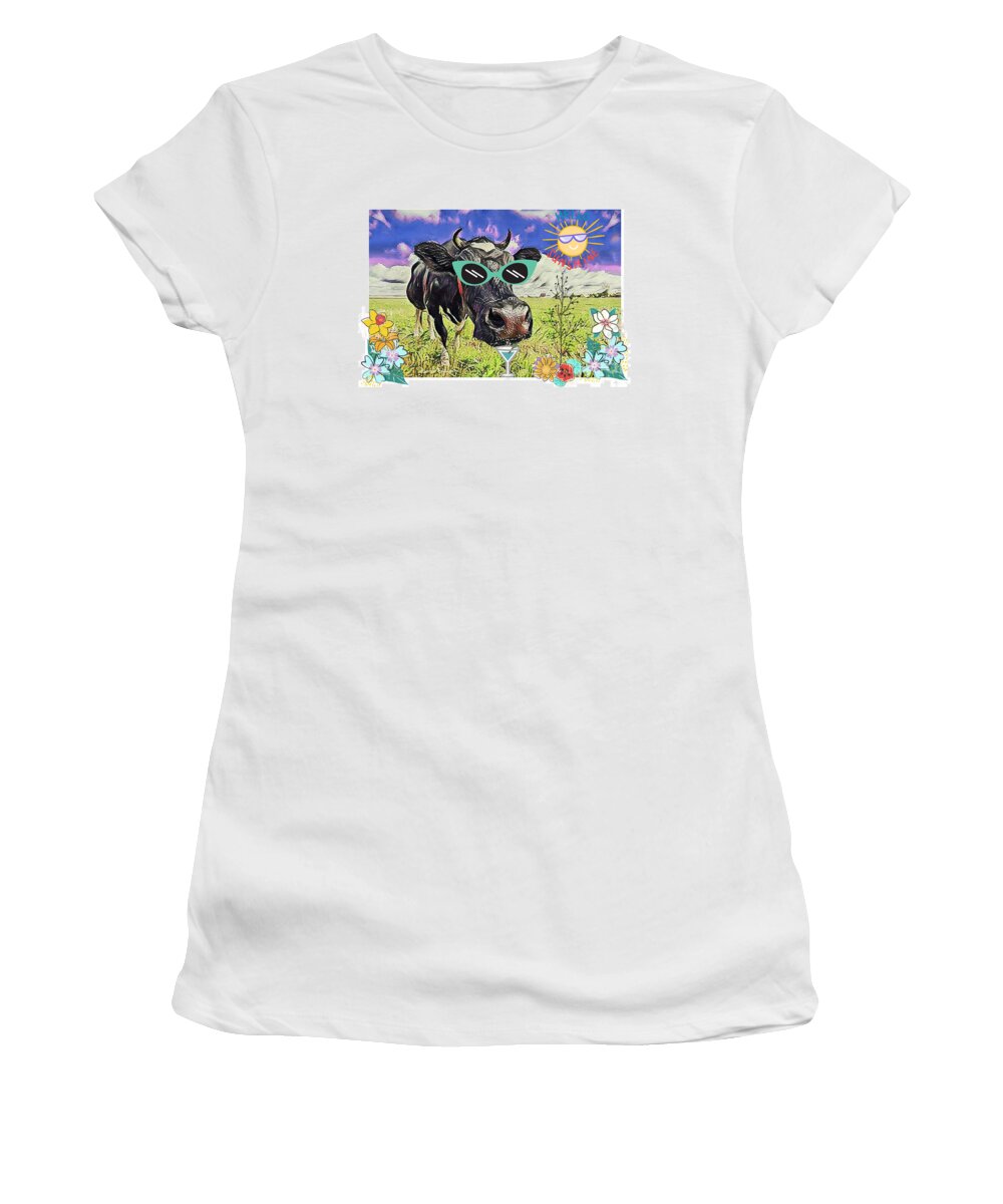 Cow Women's T-Shirt featuring the mixed media Down On The Farm by Leanne Seymour