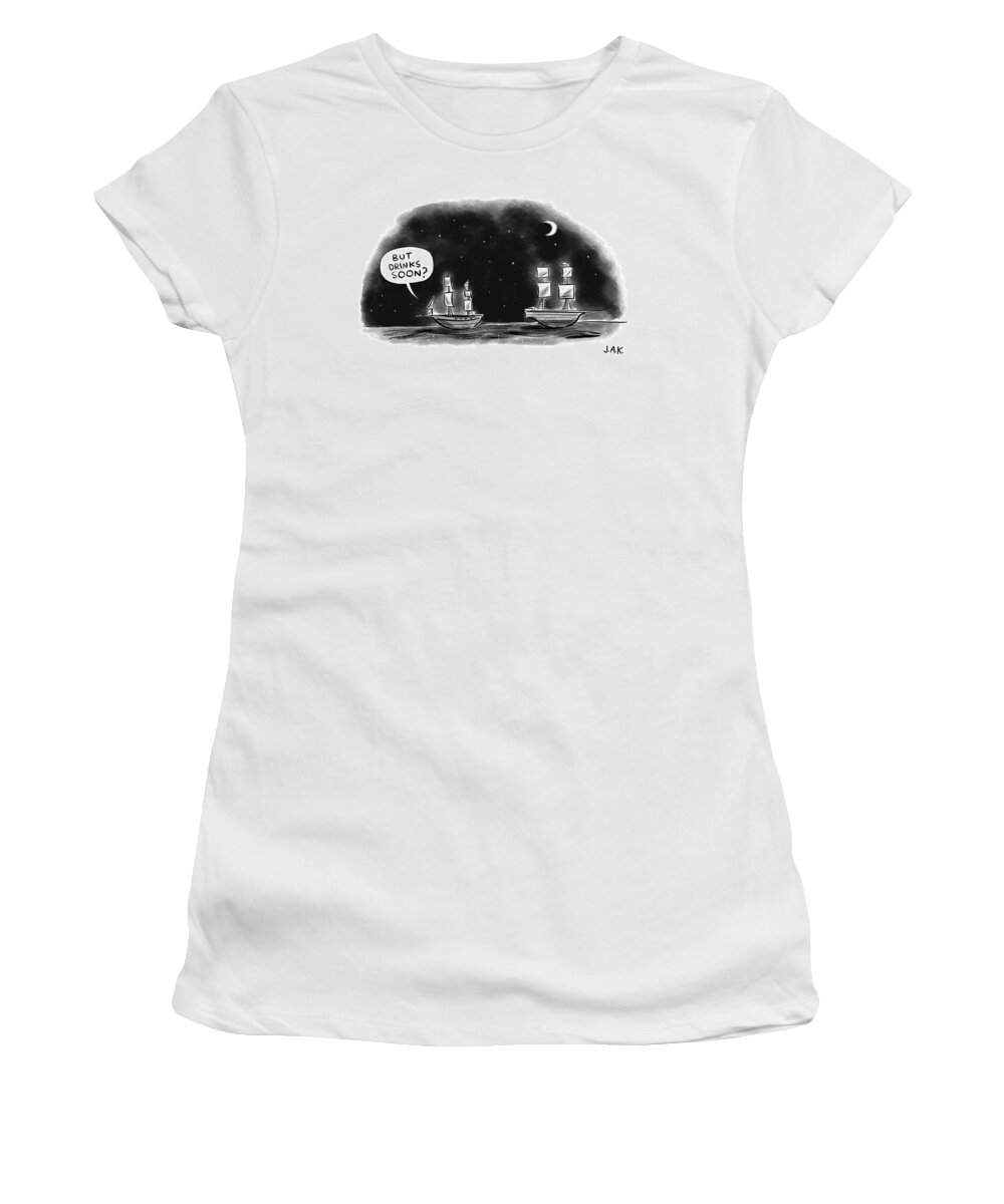 Captionless Women's T-Shirt featuring the drawing Drinks Soon by Jason Adam Katzenstein