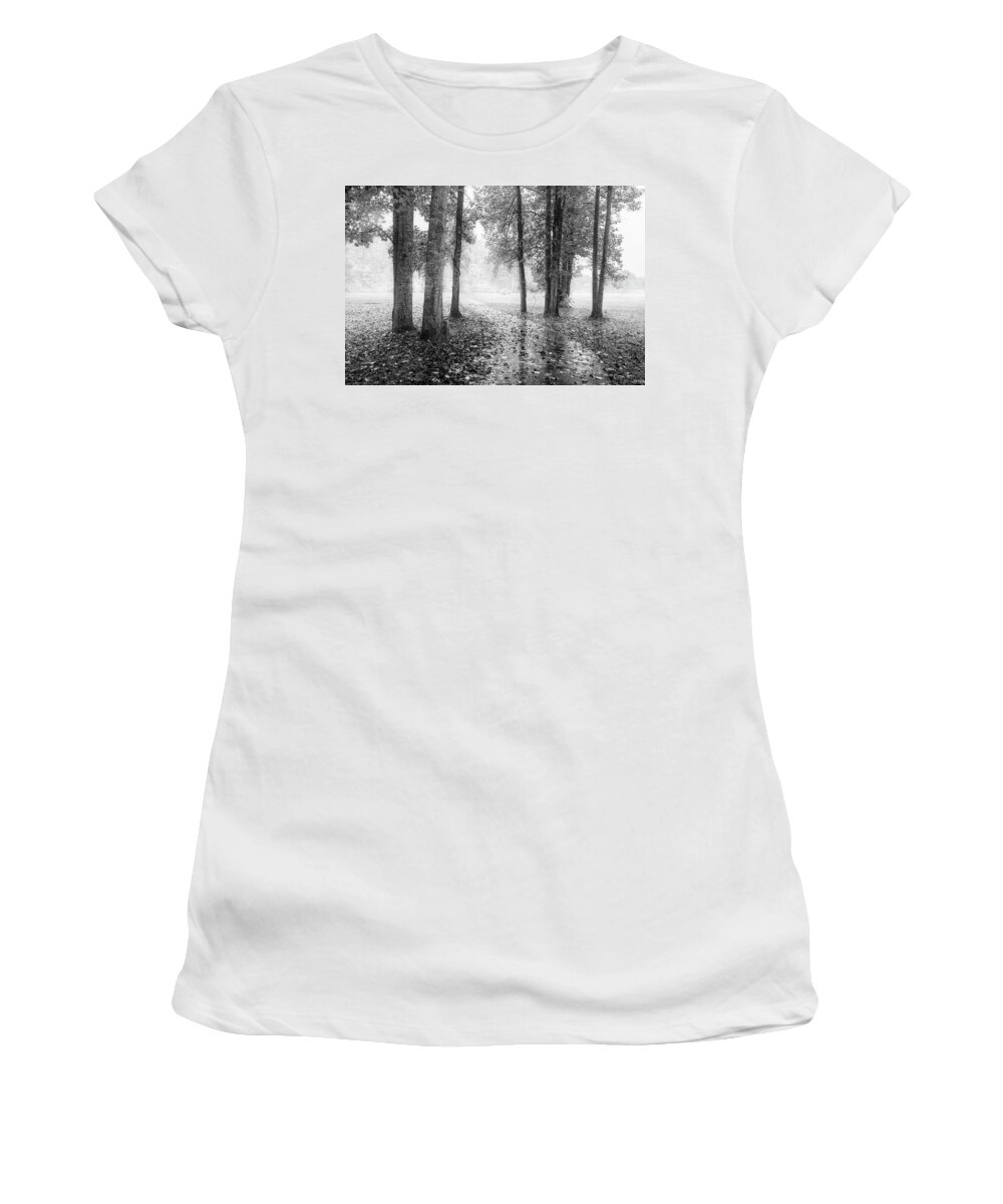 Carolina Women's T-Shirt featuring the photograph Early Morning Walk Black and White by Debra and Dave Vanderlaan