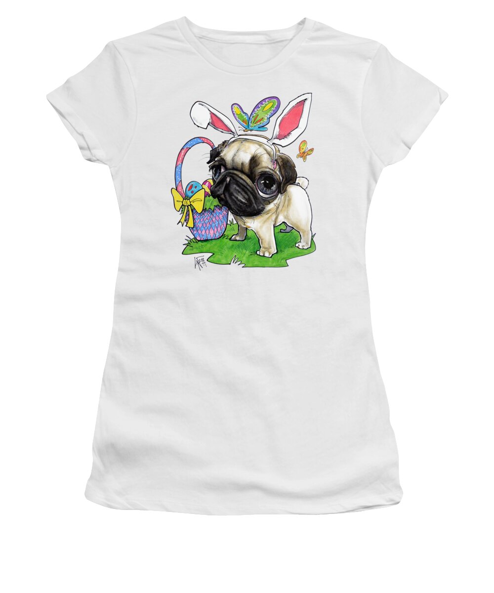 Pug Women's T-Shirt featuring the drawing Easter Bunny Pug by Canine Caricatures By John LaFree