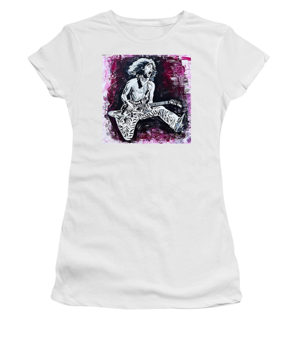 Painting Women's T-Shirt featuring the painting Eddie Van Halen by Sergio Gutierrez