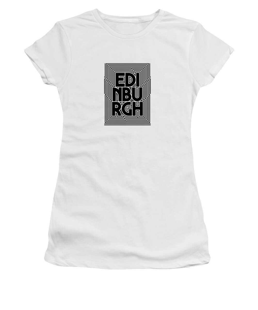 Black Women's T-Shirt featuring the digital art Edinburgh City Text Pattern Scotland by Organic Synthesis