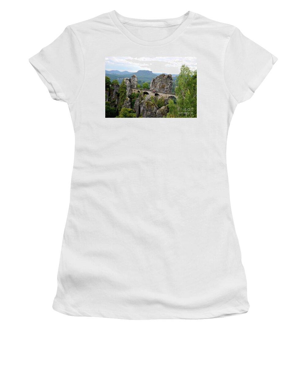 Beautiful Women's T-Shirt featuring the photograph Elbe Sandstone Mountains in the state of Saxony in southeastern Germany by Gunther Allen