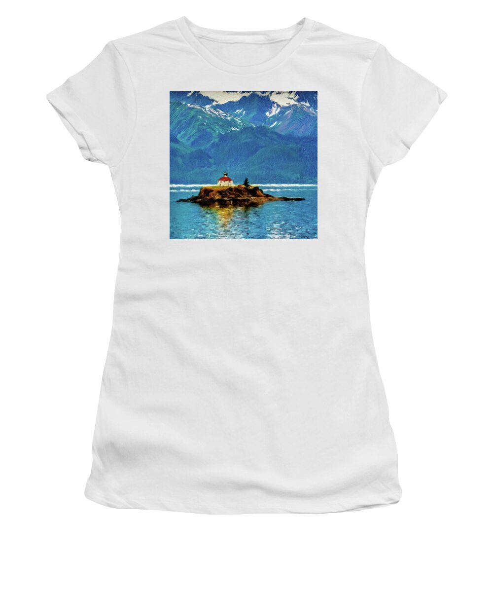 Beacon Women's T-Shirt featuring the digital art Eldred Rock Lighthouse in Alaska by Russ Harris