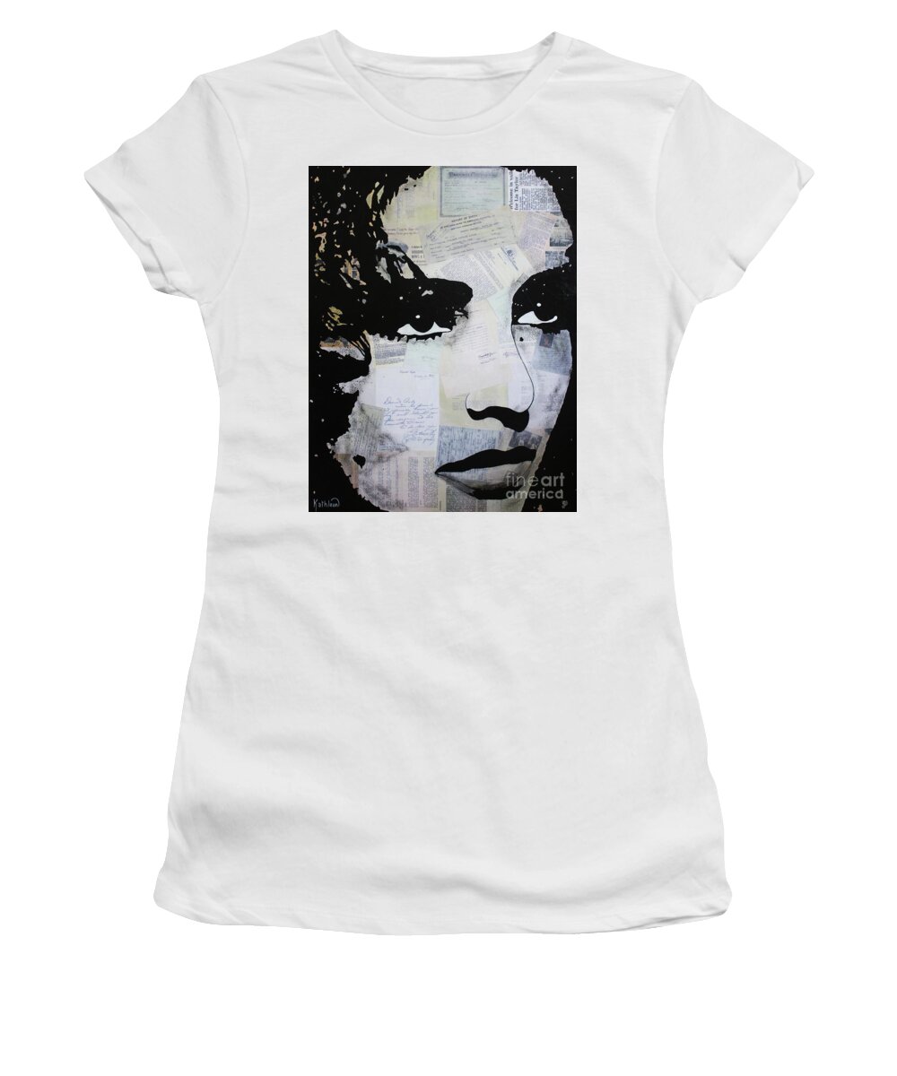 Liz Taylor Women's T-Shirt featuring the mixed media Elizabeth Taylor Press Painting by Kathleen Artist PRO