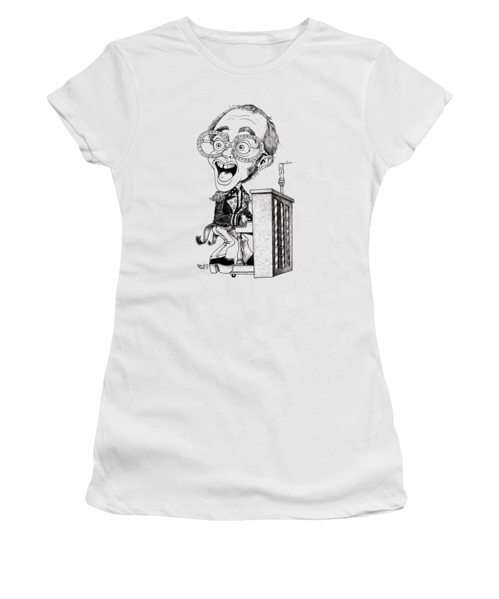 Mikescott Women's T-Shirt featuring the drawing Elton John by Mike Scott