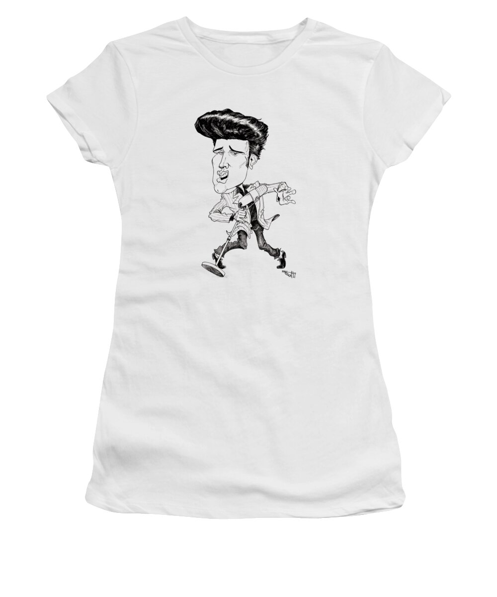 Caricature Women's T-Shirt featuring the drawing Elvis Presley by Mike Scott