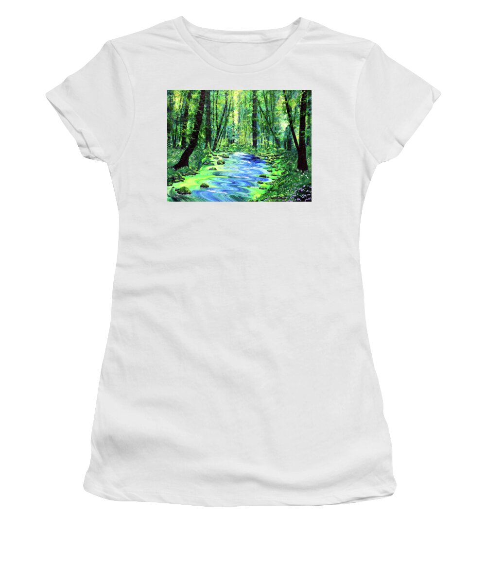 Pacific Northwest Women's T-Shirt featuring the painting Enchanting Woodland by Laura Iverson