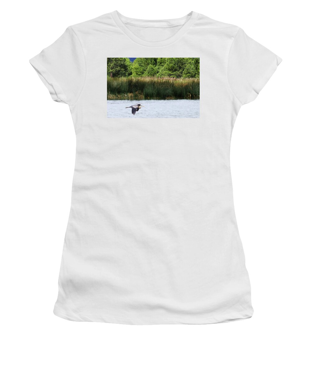 Heron Women's T-Shirt featuring the photograph Ephemeral Summer Flight by Laura Putman