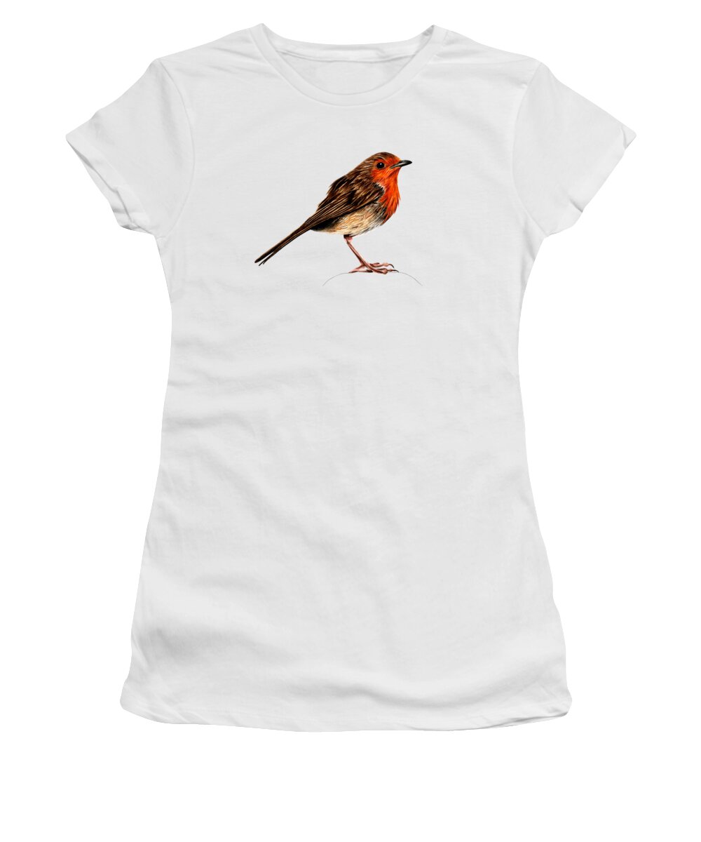Robin Women's T-Shirt featuring the painting European robin ink and watercolour by Loren Dowding