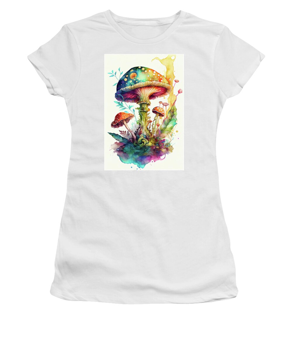 Mushroom Women's T-Shirt featuring the digital art Fantasy Mushroom Art 02 Watercolor by Matthias Hauser