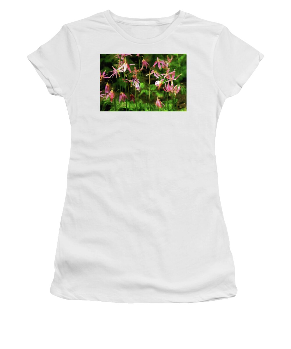 Fawn Lilies Women's T-Shirt featuring the photograph Fawn Lilies Watercolor by Peggy Collins