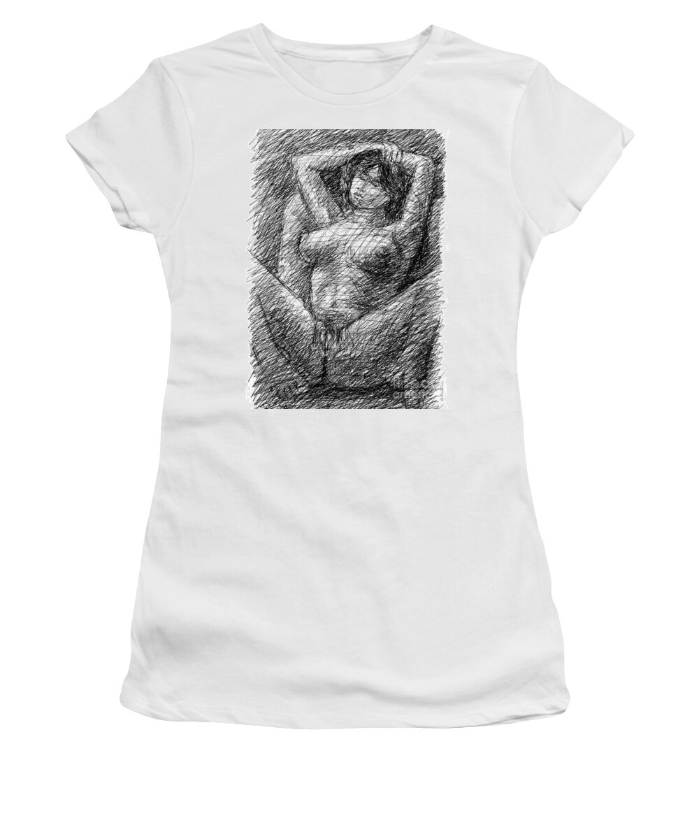 Female Erotic Drawings Women's T-Shirt featuring the drawing Female-Sexy-Drawings-10 by Gordon Punt