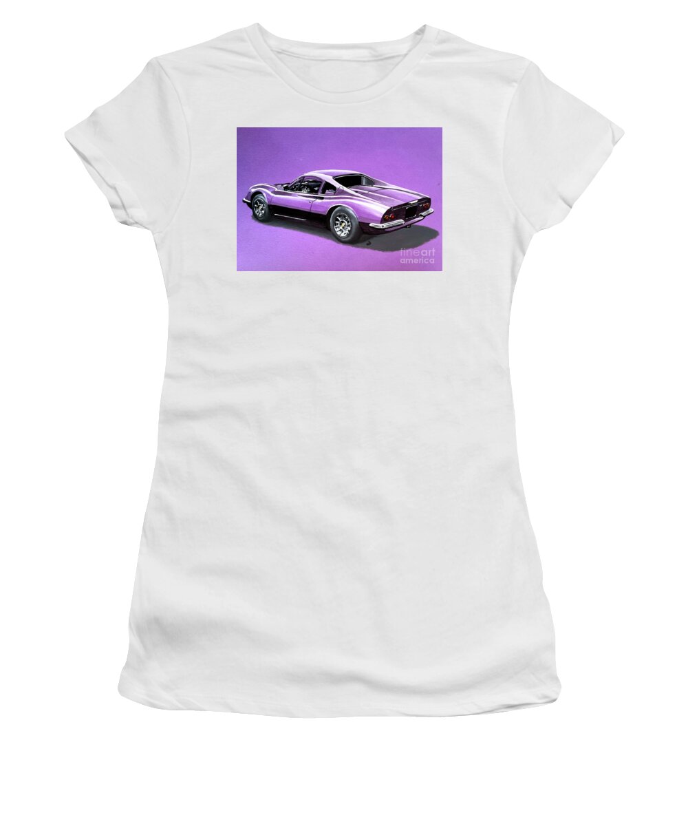Ferrari Women's T-Shirt featuring the painting Ferrari Dino Purple Acrylic Painting by Moospeed Art