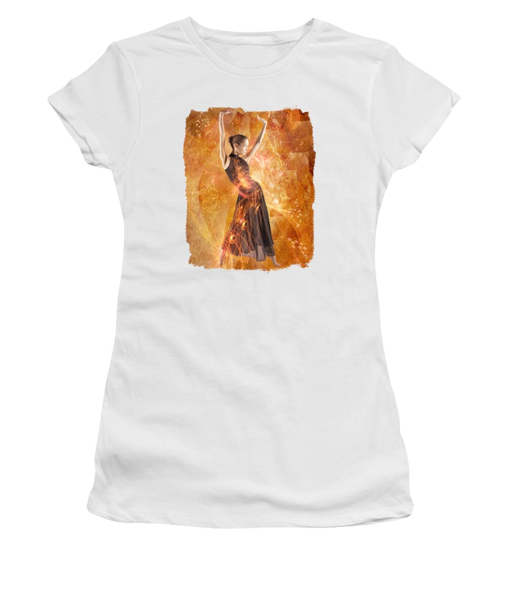 Ballarina Women's T-Shirt featuring the mixed media Fire Dancer by Elisabeth Lucas