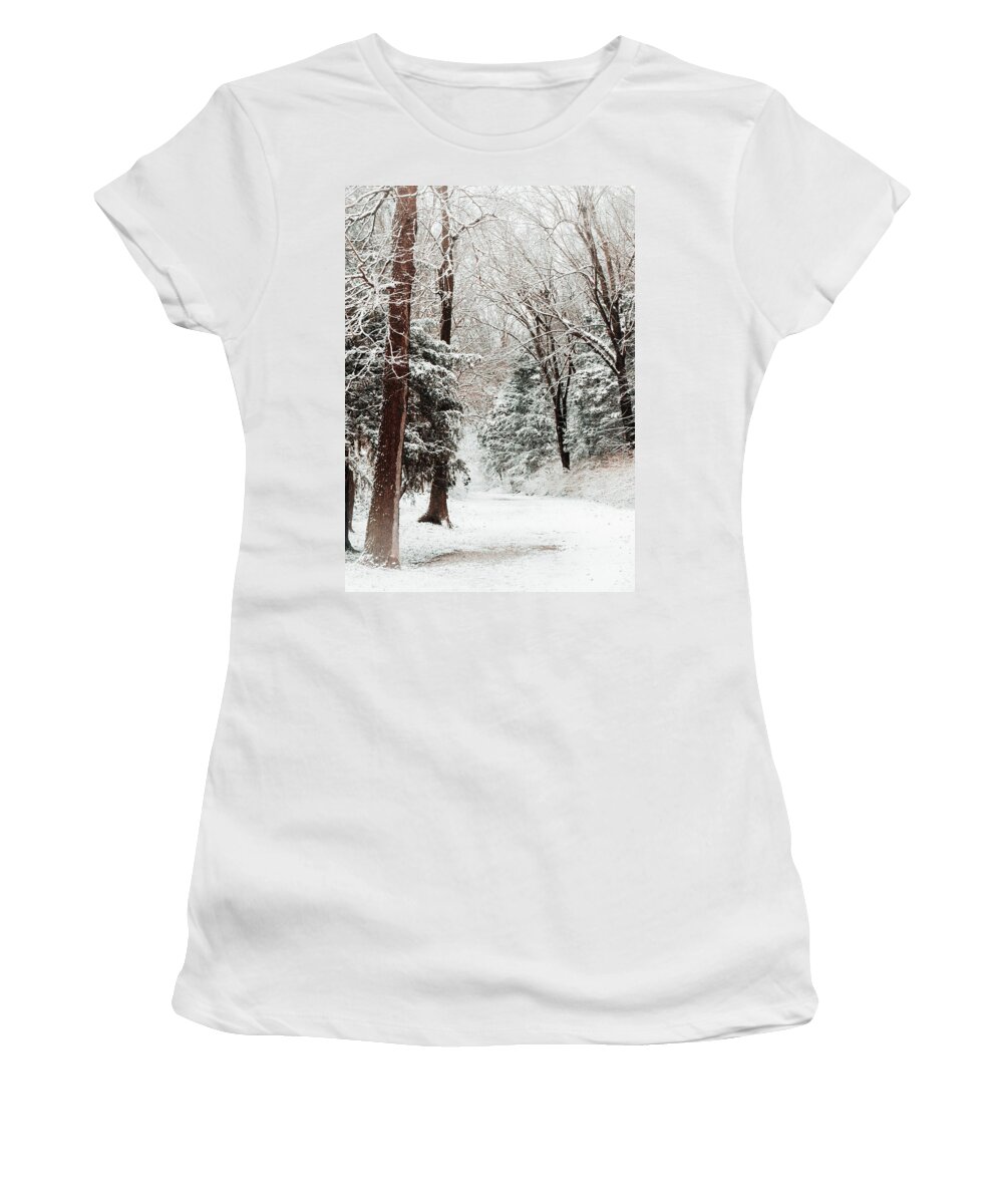 Snow Women's T-Shirt featuring the photograph First Snow by Allin Sorenson