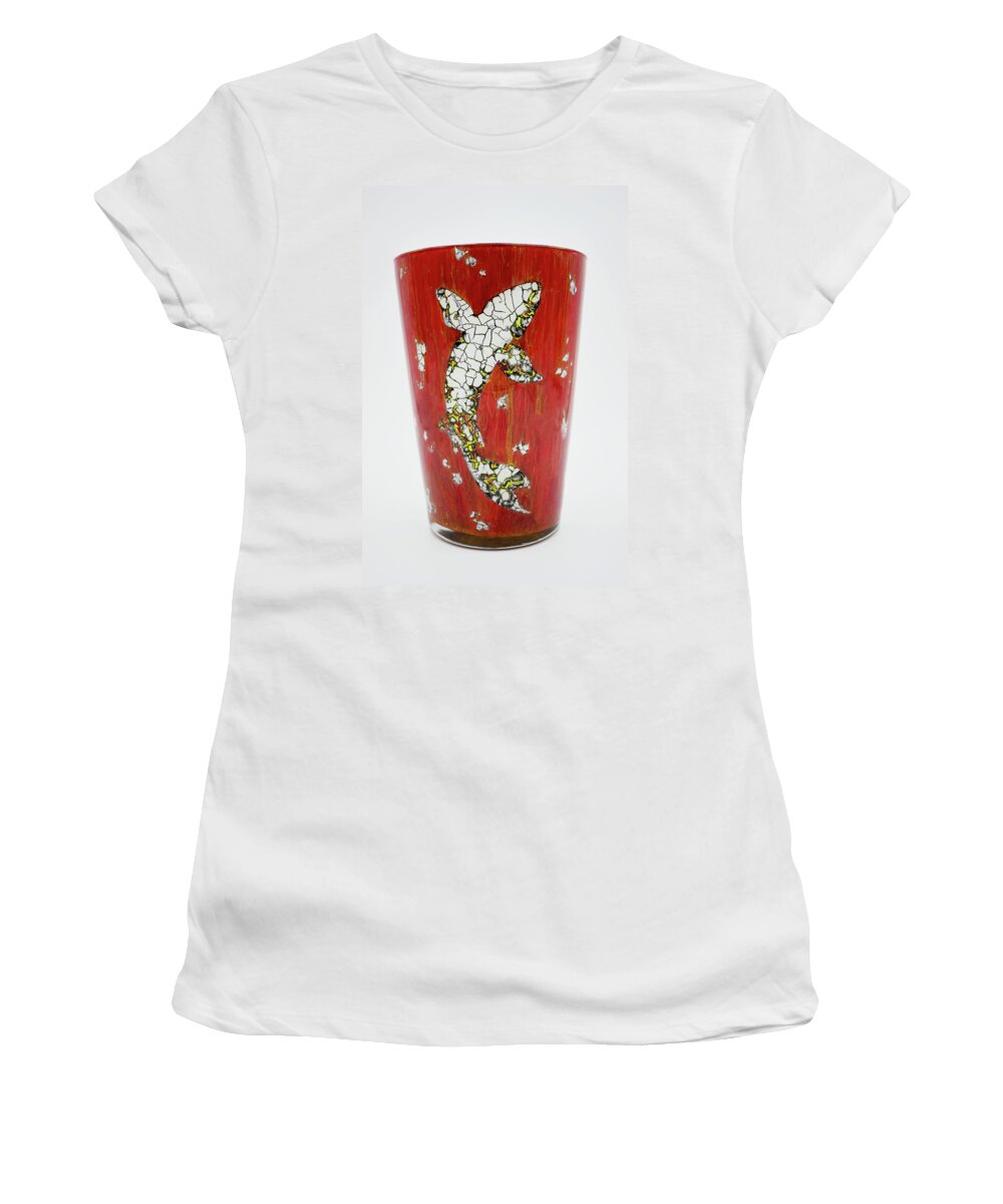 Fish Women's T-Shirt featuring the glass art Fish on Red Vase by Christopher Schranck