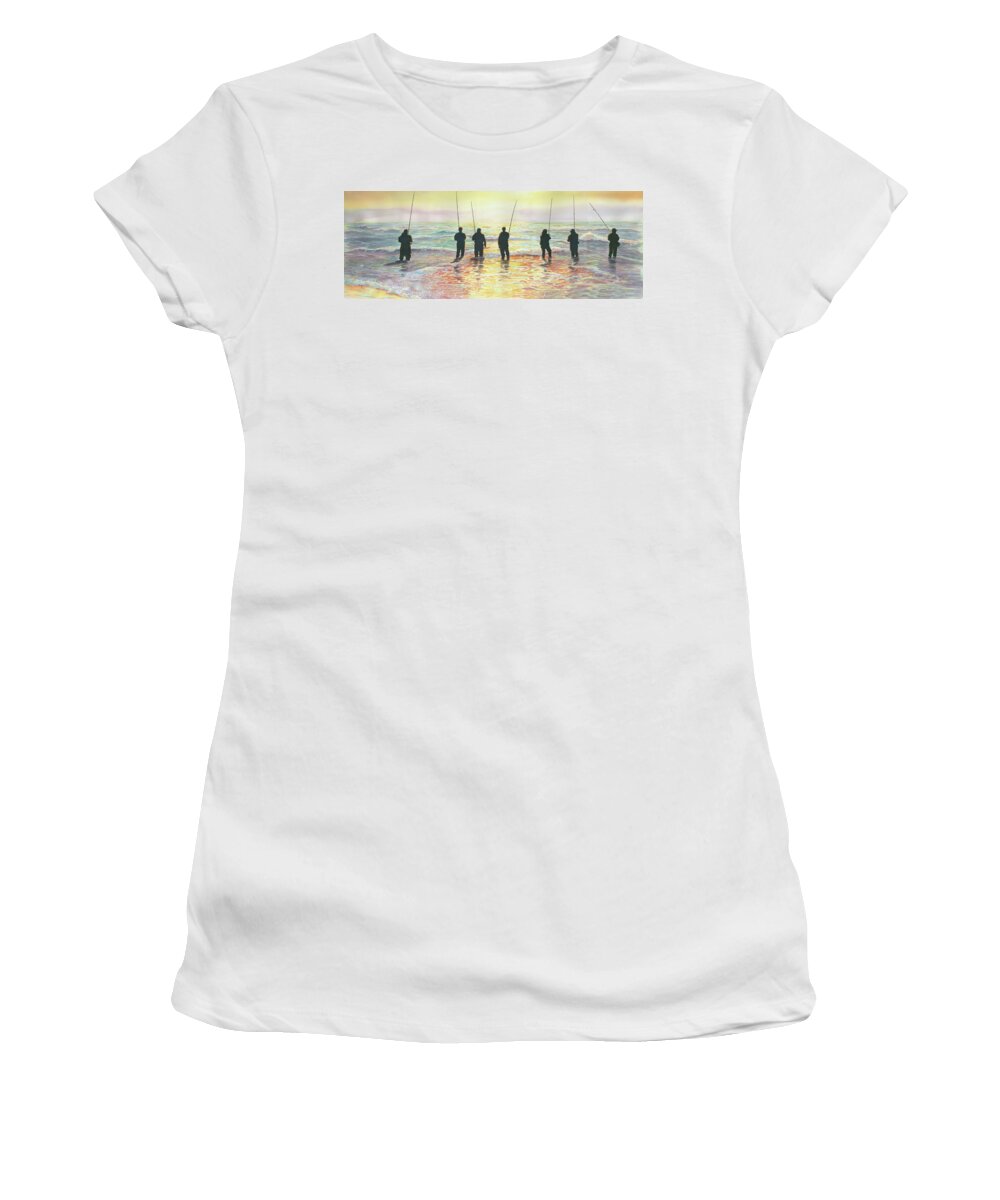 Surf Casting Women's T-Shirt featuring the painting Fishing Line by Marguerite Chadwick-Juner