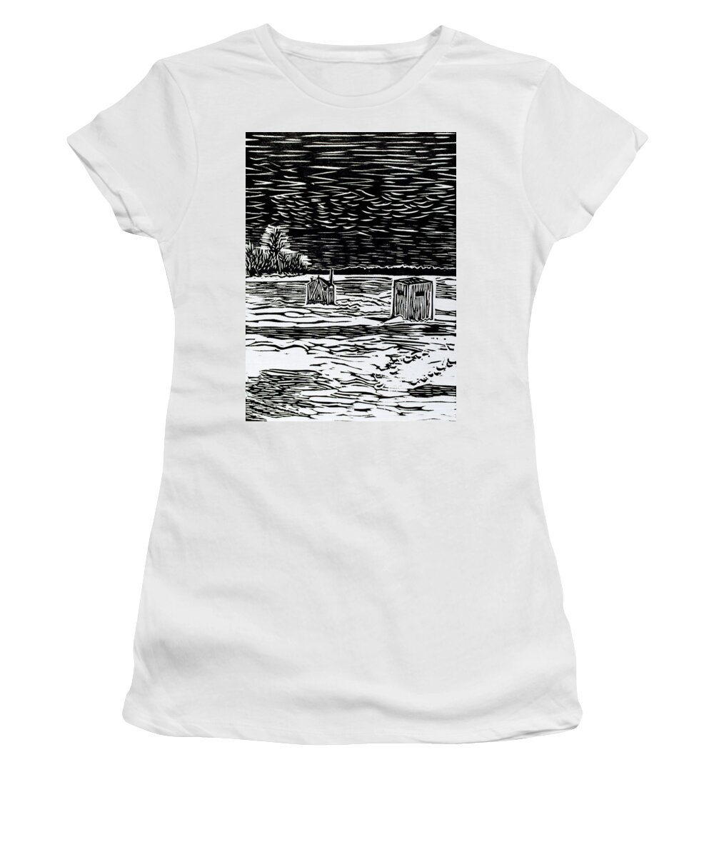 Woodcut Women's T-Shirt featuring the relief Fishing Shanties by Ben Bohnsack