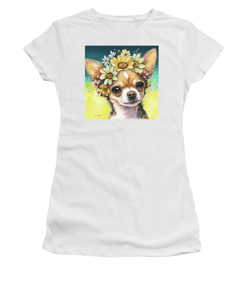 Chihuahua Women's T-Shirt featuring the painting Flower Girl Chihuahua by Tina LeCour