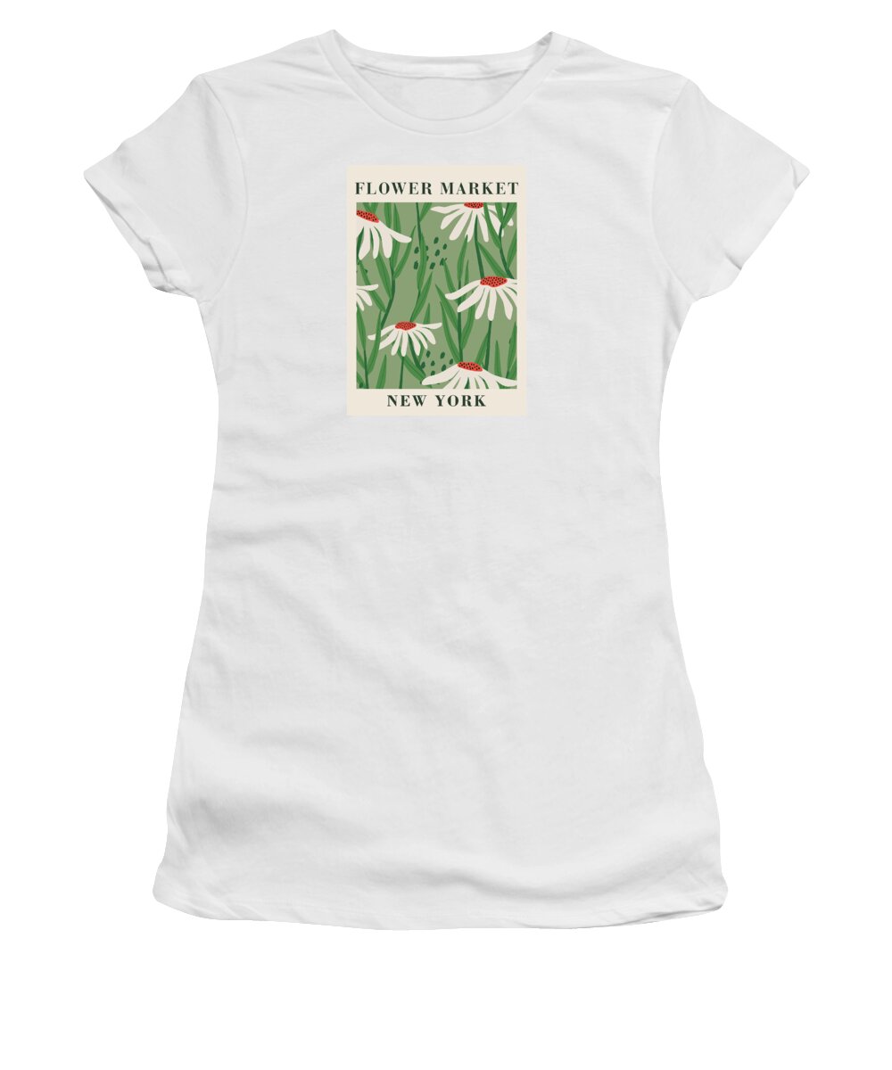 Flower Market Women's T-Shirt featuring the painting Flower Market New York Retro Botanical by Modern Art