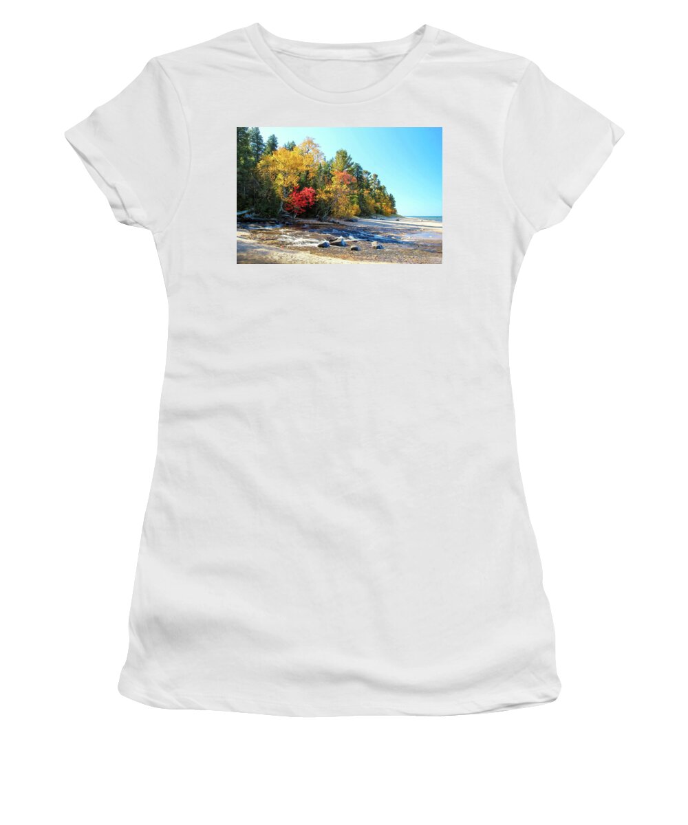 Usa Women's T-Shirt featuring the photograph Flowing Into Lake Superior by Robert Carter