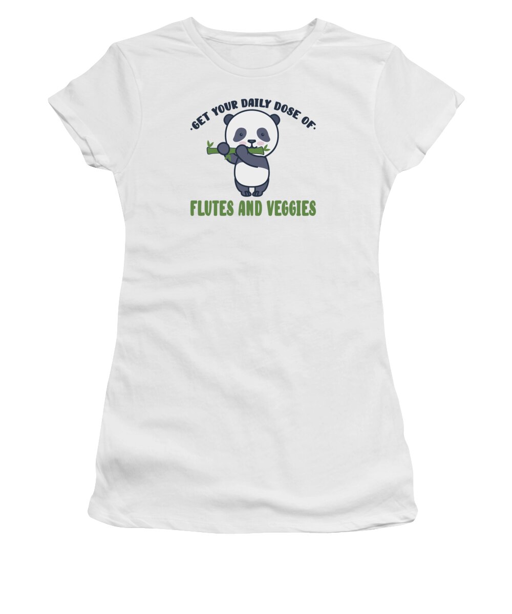 Flute Women's T-Shirt featuring the digital art Flutist Vegetables Cute Panda Vegan Bamboo Flute by Toms Tee Store